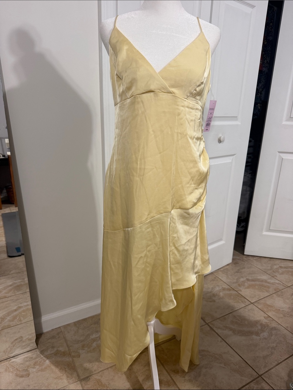 wild fable Pale Yellow Satin High-Low Slip Dress